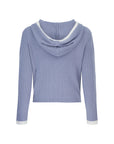 Rib Trim Cashmere Hoodie - Ice Grey / White