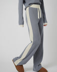 Wide Leg Cashmere Pants - Ice Grey / White