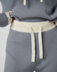 Wide Leg Cashmere Pants - Ice Grey / White