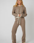 Rib Trim Cashmere Hoodie - Oat / White