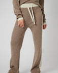 Wide Leg Cashmere Pants - Oat / White