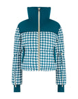 Cropped Bomber Ski Jacket - Teal Houndstooth