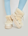 Lug Tread Shearling Snow Boots - Short Cream