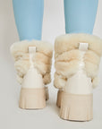 Lug Tread Shearling Snow Boots - Short Cream