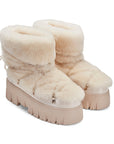 Lug Tread Shearling Snow Boots - Short Cream