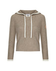 Rib Trim Cashmere Hoodie - Oat / White