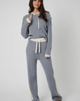 Rib Trim Cashmere Hoodie - Ice Grey / White