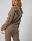 Rib Trim Cashmere Hoodie - Oat / White