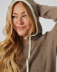 Rib Trim Cashmere Hoodie - Oat / White