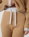 Wide Leg Cashmere Pants - Camel / Pearl Grey